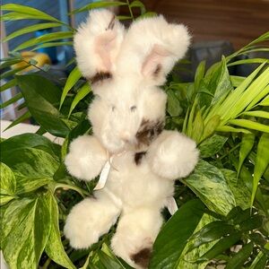 Minky Plush White and Brown Bunny with Pink‎ accents Stuffed Animal / Toy 9in